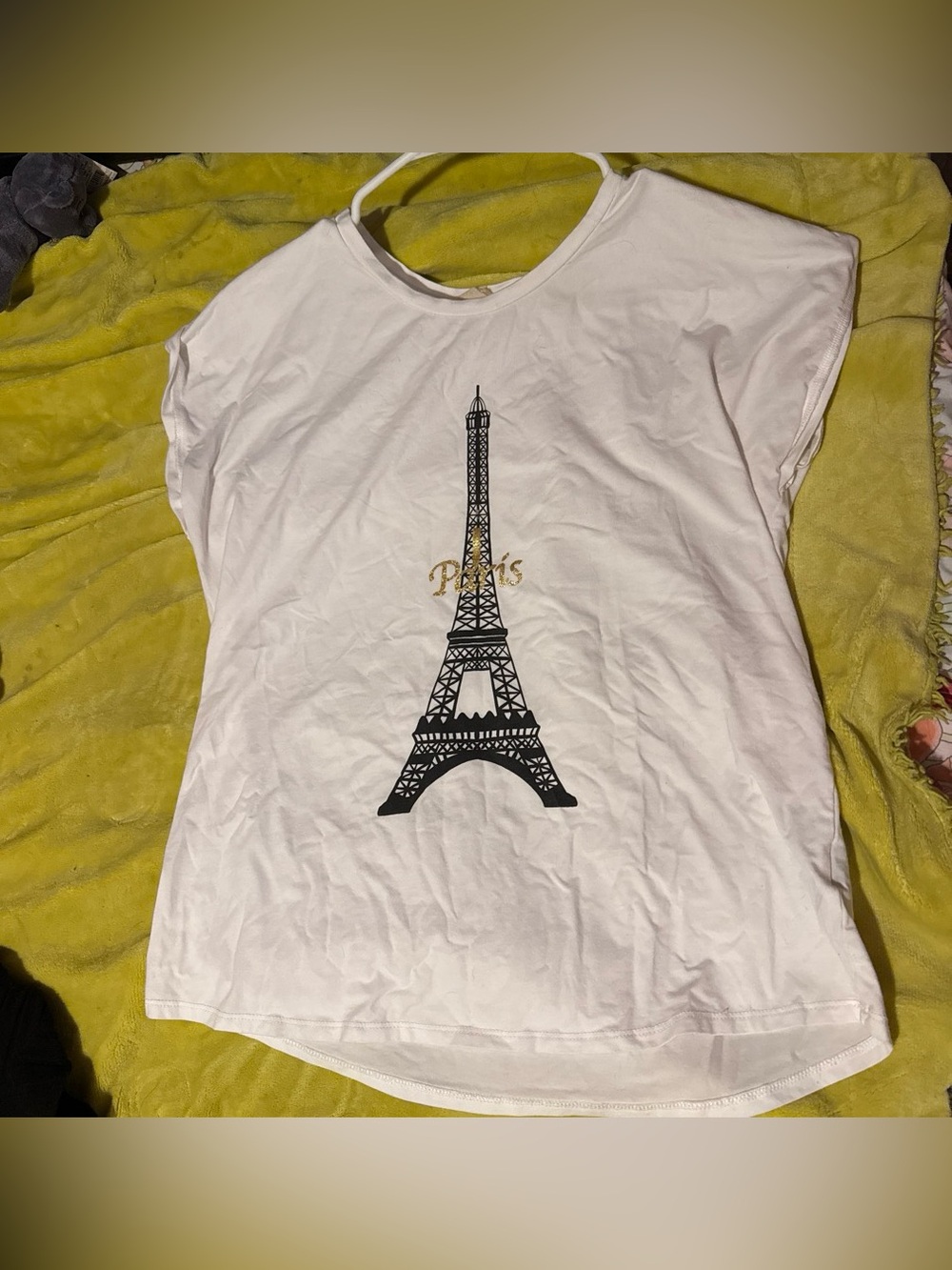 Women's White Eiffel Tower Graphic Tee - Short Sleeve Paris Script